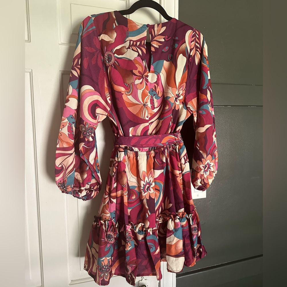 Baltic Born Tally Tropical Paradise Floral Long Sleeve Mini Dress Colorful Flowy - Picture 3 of 6